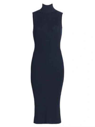 Shop L Agence Mina Turtleneck Knit Bodycon Dress In Navy