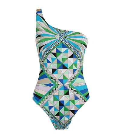 Shop Emilio Pucci Bes Print One-shoulder Swimsuit