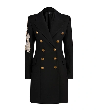 Shop Balmain Beaded Double-breasted Coat