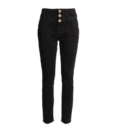 Shop Alessandra Rich Crystal-button High-rise Jeans