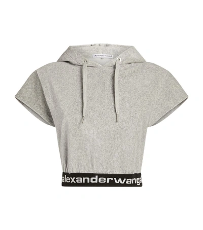 Shop Alexander Wang Cropped Logo Tape Hoodie