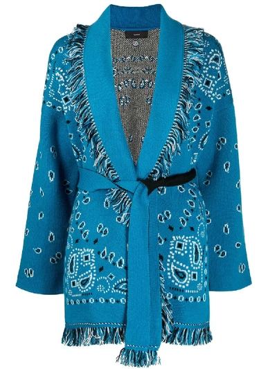Shop Alanui Bandana Jacquard Cashmere Cardigan In Blue