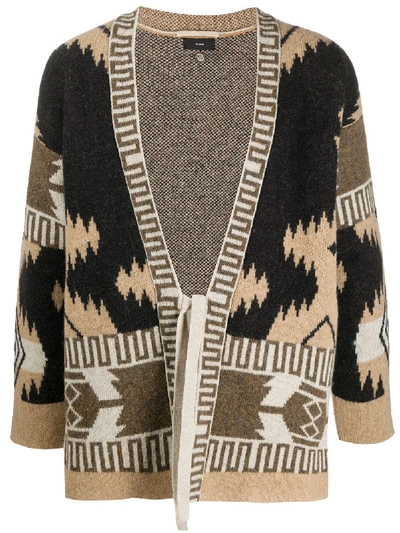 WOOL PATTERNED CARDIGAN KIMONO WITH FRONT TIE