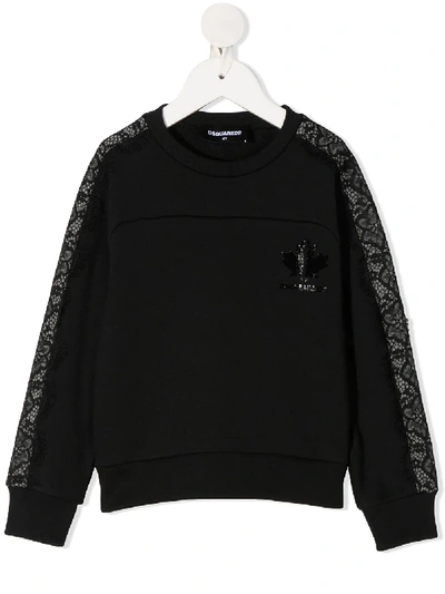 Shop Dsquared2 Lace-trimmed Cotton Sweatshirt In Black