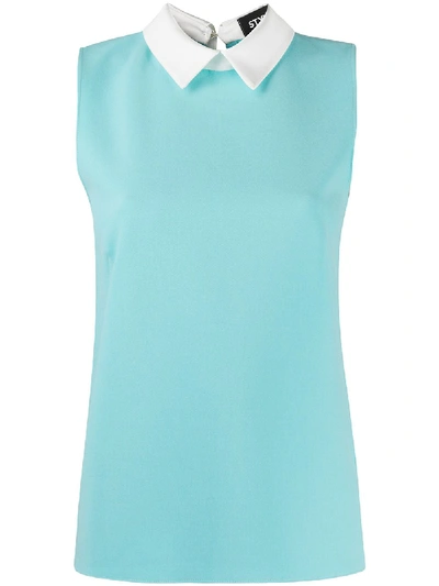 Shop Styland Contrasting Collar Slim-fit Vest In Blue