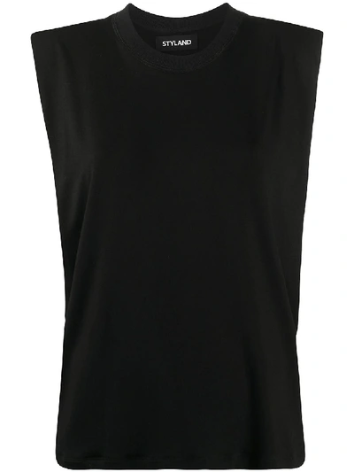 Shop Styland Padded Shoulder Organic Cotton Tank Top In Black