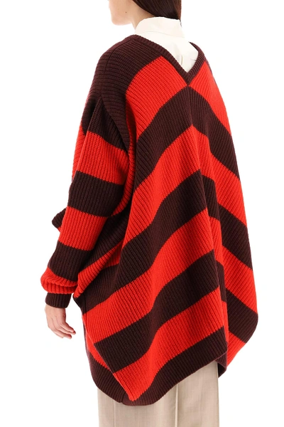Shop Marni Striped Knit Cape Sweater In Red