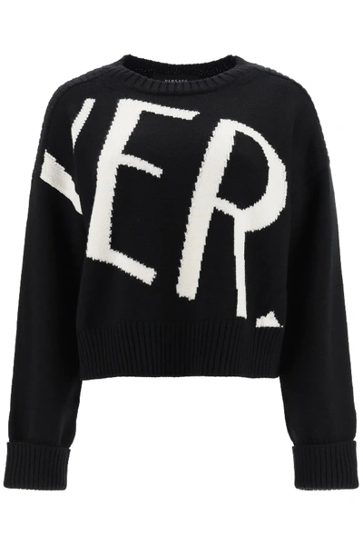 Shop Versace Maxi Logo Sweater In Black,white