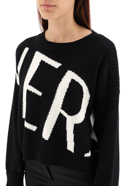 Shop Versace Maxi Logo Sweater In Black,white