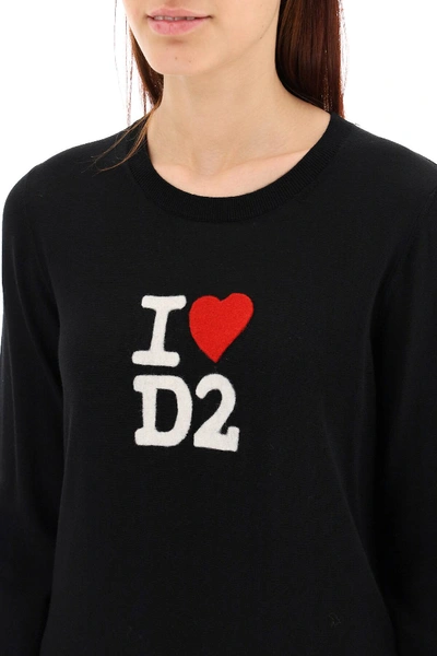 Shop Dsquared2 I Love D2 Sweater In Black,red,white