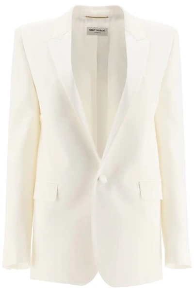 Shop Saint Laurent Tuxedo Jacket In Grain De Poudre In White