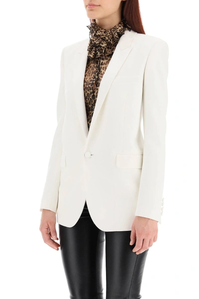 Shop Saint Laurent Tuxedo Jacket In Grain De Poudre In White