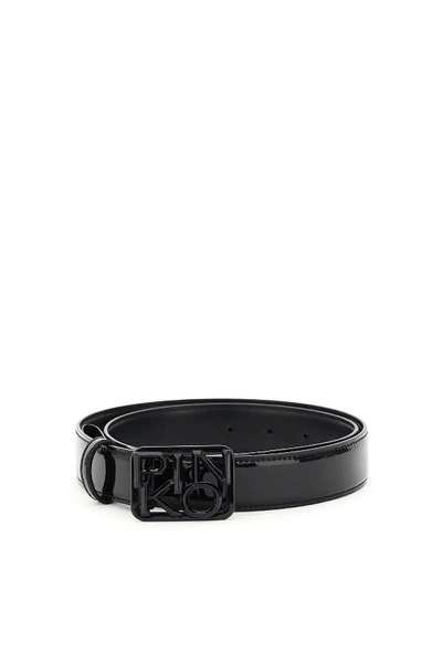 Shop Pinko Fischio Patent Belt With Logo Buckle In Black