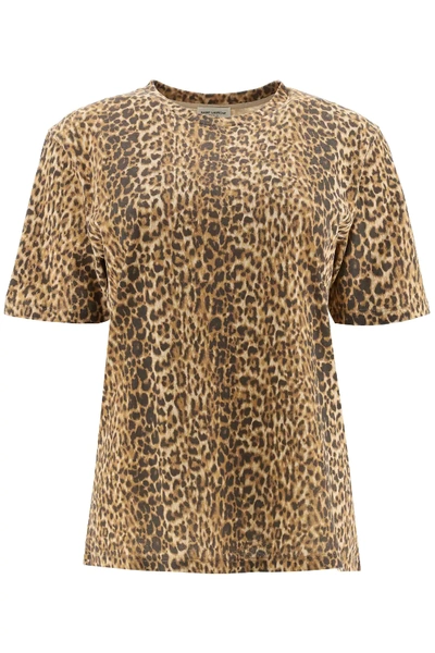 Shop Saint Laurent Leopard Print T-shirt In Brown,beige