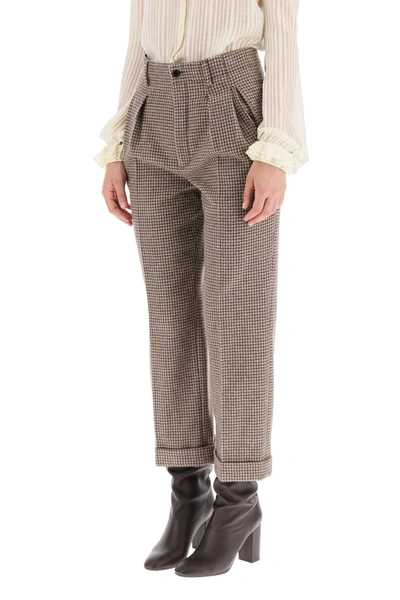 Shop Saint Laurent Houndstooth Flannel Trousers In Beige,brown