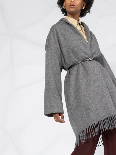 Shop Ferragamo Fringed Belted Cardi-coat In Grey