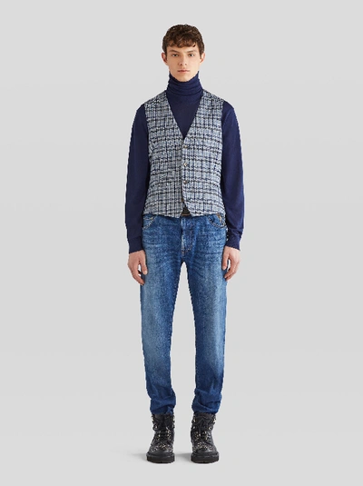 Shop Etro Check Tailored Waistcoat In Light Blue