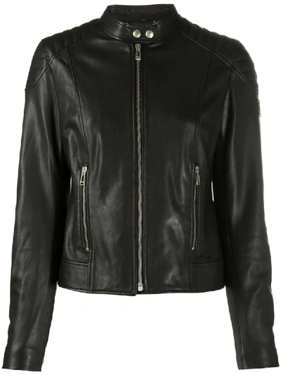 Shop Belstaff Fitted Leather Biker Jacket In Black