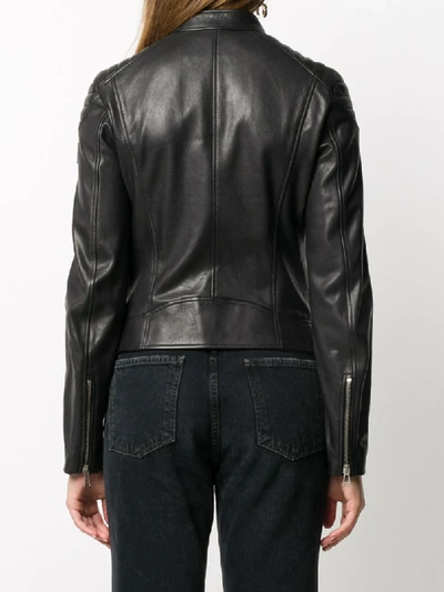 Shop Belstaff Fitted Leather Biker Jacket In Black