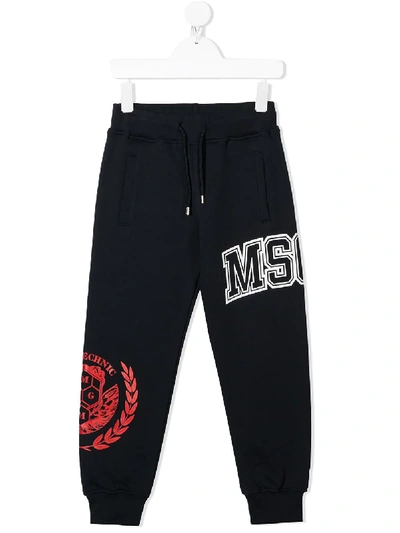 Msgm Logo Print Cotton Sweatpants In Blue
