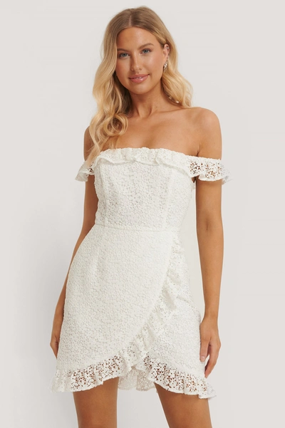 Shop Pamela X Na-kd Reborn Recycled Off Shoulder Overlapped Lace Dress - White