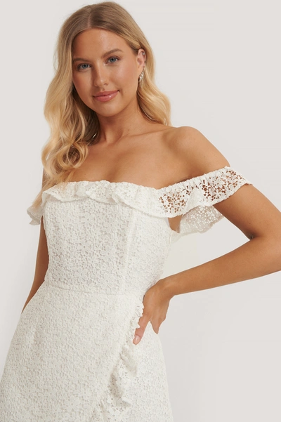 Shop Pamela X Na-kd Reborn Recycled Off Shoulder Overlapped Lace Dress - White