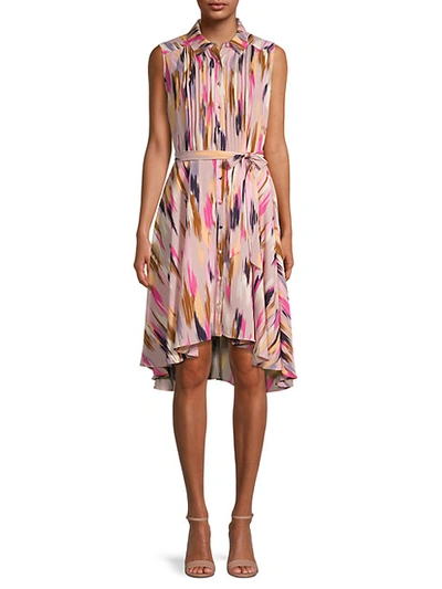 Shop Nanette Lepore Sleeveless Abstract-print Shirtdress In Pink Berry