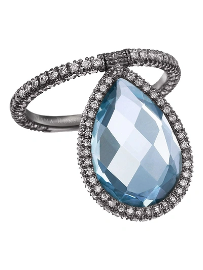 Shop Nina Runsdorf 18k White Gold Large Light Blue Topaz Flip Ring In Silver