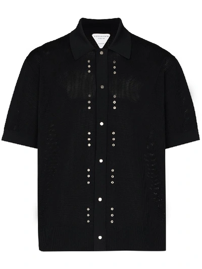 Shop Bottega Veneta Embellished-detail Fine-knit Polo Shirt In Black