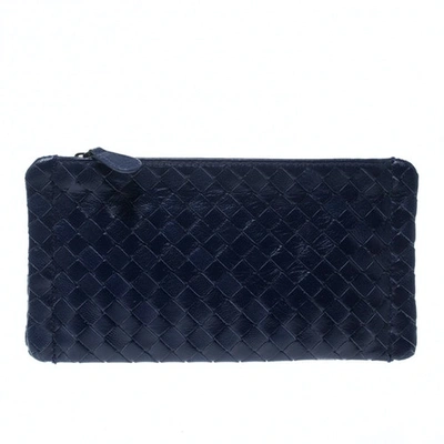 Pre-owned Bottega Veneta Intrecciato Blue Leather Wallet