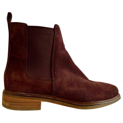 Pre-owned Clarks Burgundy Suede Boots