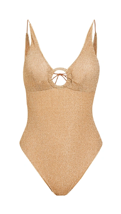 Shop Oseree Triangle Ring Maillot One Piece In Gold