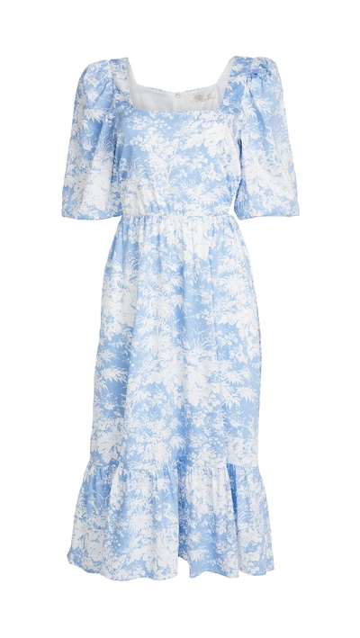 Shop Wayf Mockingbird Cutout Midi Dress In Blue Toile Floral