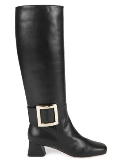 Shop Roger Vivier Tres Vivier Tall Leather Boots In Black