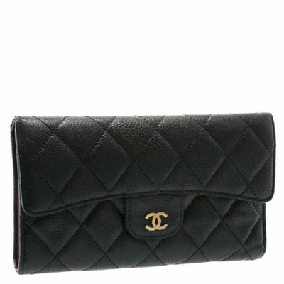 Pre-owned Chanel Black Caviarskin Leather Long Wallet