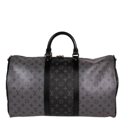 Pre-owned Louis Vuitton Monogram Eclipse Canvas Reverse Keepall Bandouliere 50 Bag In Black