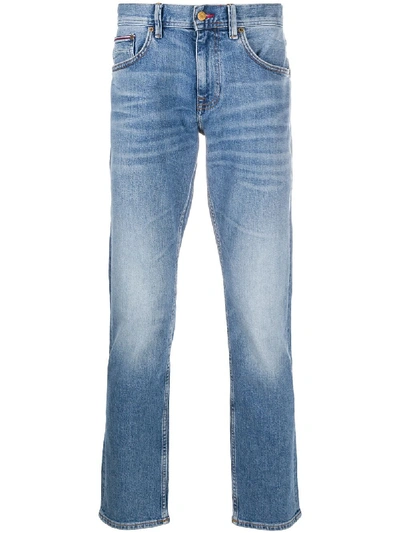 Shop Tommy Hilfiger Light-wash Straight Leg Jeans In Blue