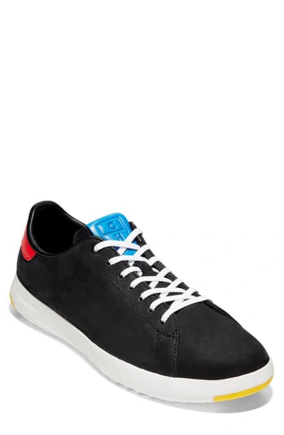 Shop Cole Haan Grandpro Tennis Sneaker In Black Nubuck / Flame / Blue