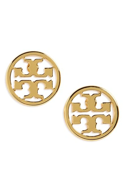 Shop Tory Burch Circle Logo Stud Earrings In Tory Gold