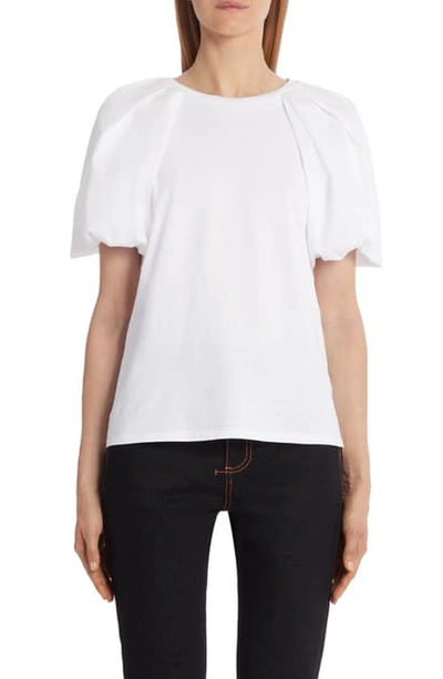 Shop Alexander Mcqueen Pleated Puff Sleeve Top In Optical White