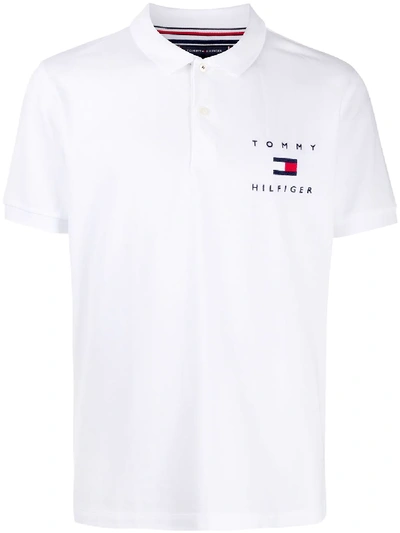 Shop Tommy Hilfiger Embroidered Logo Polo Shirt In White