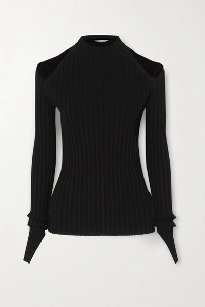 Shop Helmut Lang Cutout Ribbed-knit Top In Black
