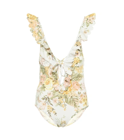 Shop Zimmermann Amelie Floral Swimsuit In White