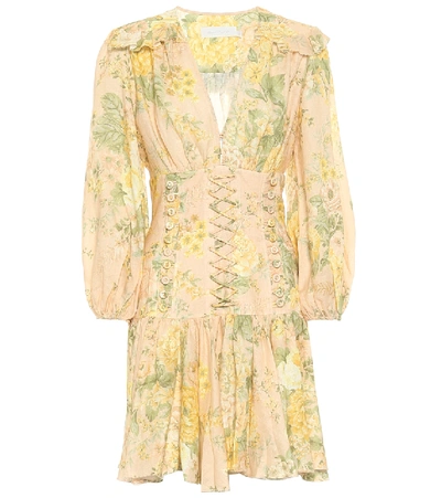 Shop Zimmermann Amelie Floral Linen Minidress In Multicoloured