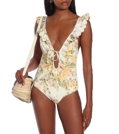 Shop Zimmermann Amelie Floral Swimsuit In White