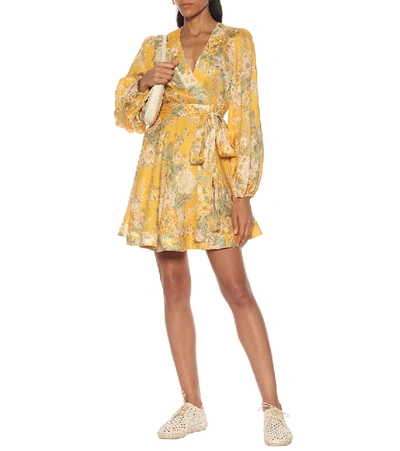 Shop Zimmermann Amelie Floral Linen Minidress In Yellow