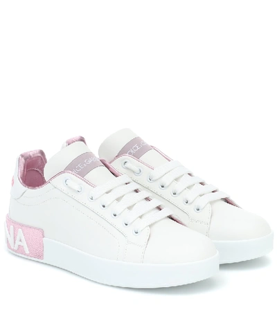 Shop Dolce & Gabbana Portofino Leather Sneakers In White