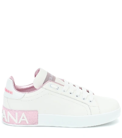 Shop Dolce & Gabbana Portofino Leather Sneakers In White