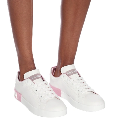 Shop Dolce & Gabbana Portofino Leather Sneakers In White