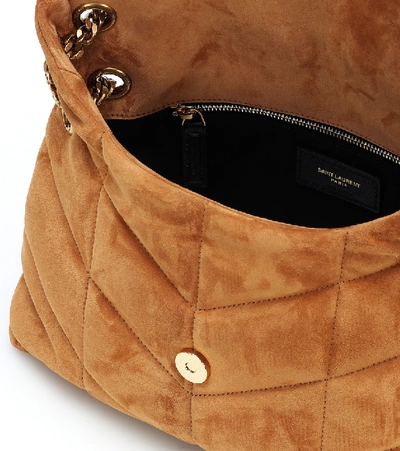 Shop Saint Laurent Puffer Small Suede Shoulder Bag In Cinnamon